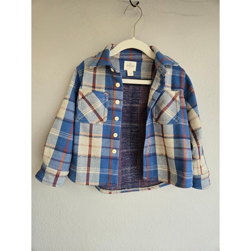 Crewcuts Plaid‎ Flannel Button Down Shacket Blue Cream Orange Size 2